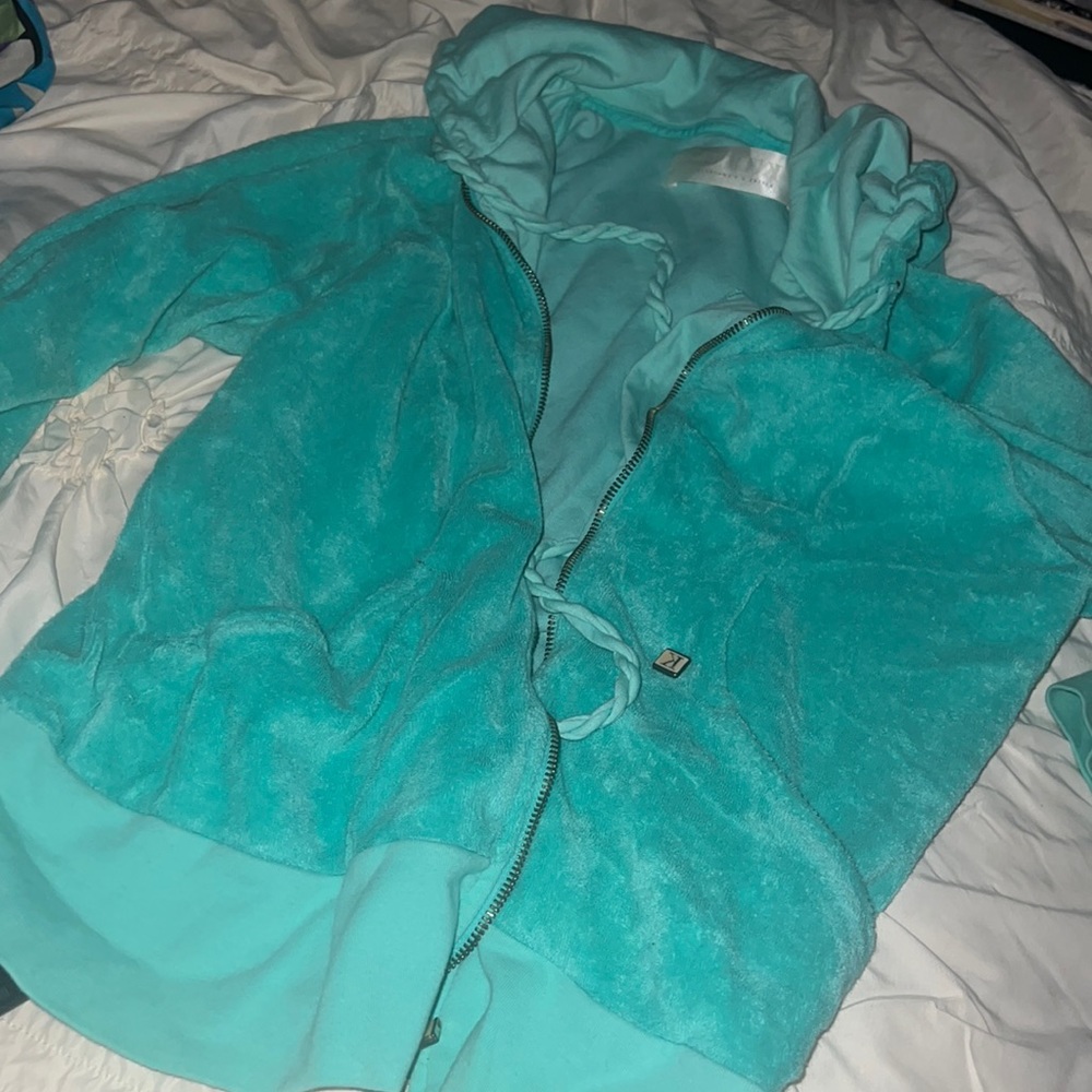 Turquoise zip up in terry cloth